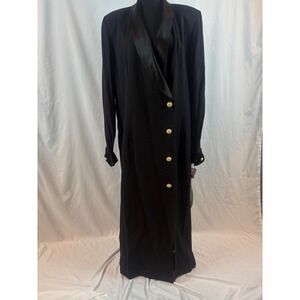 K Studio Vintage Black Tuxedo Duster Coat Satin Shawl Collar Maxi Jacket 20T NEW